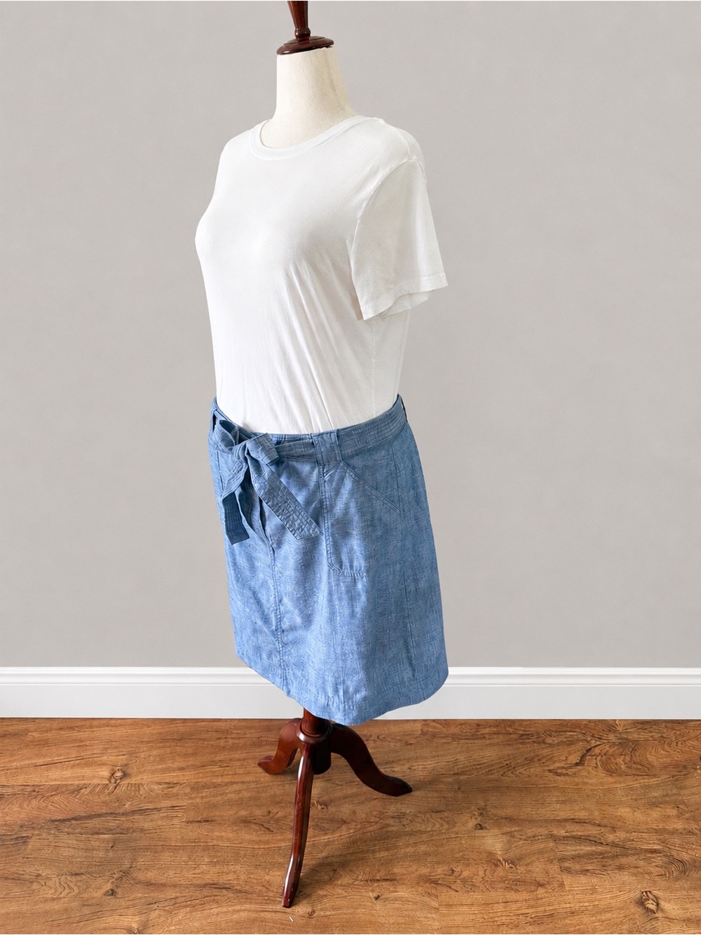 Talbots Plus 16W Light Blue Chambray Tie Waist Cotton Skirt NWT (SKIRT ONLY)